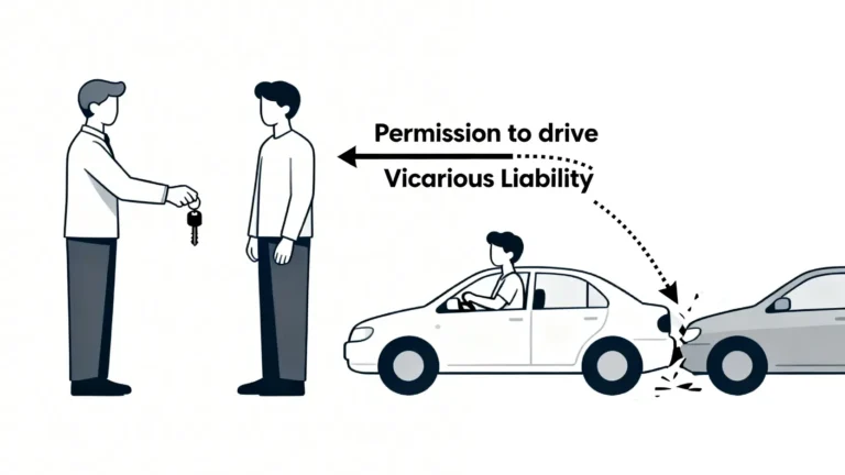 一張圖解說明借車車禍中的轉承責任，顯示車主在特定情況下需為借車司機的意外負上民事責任。